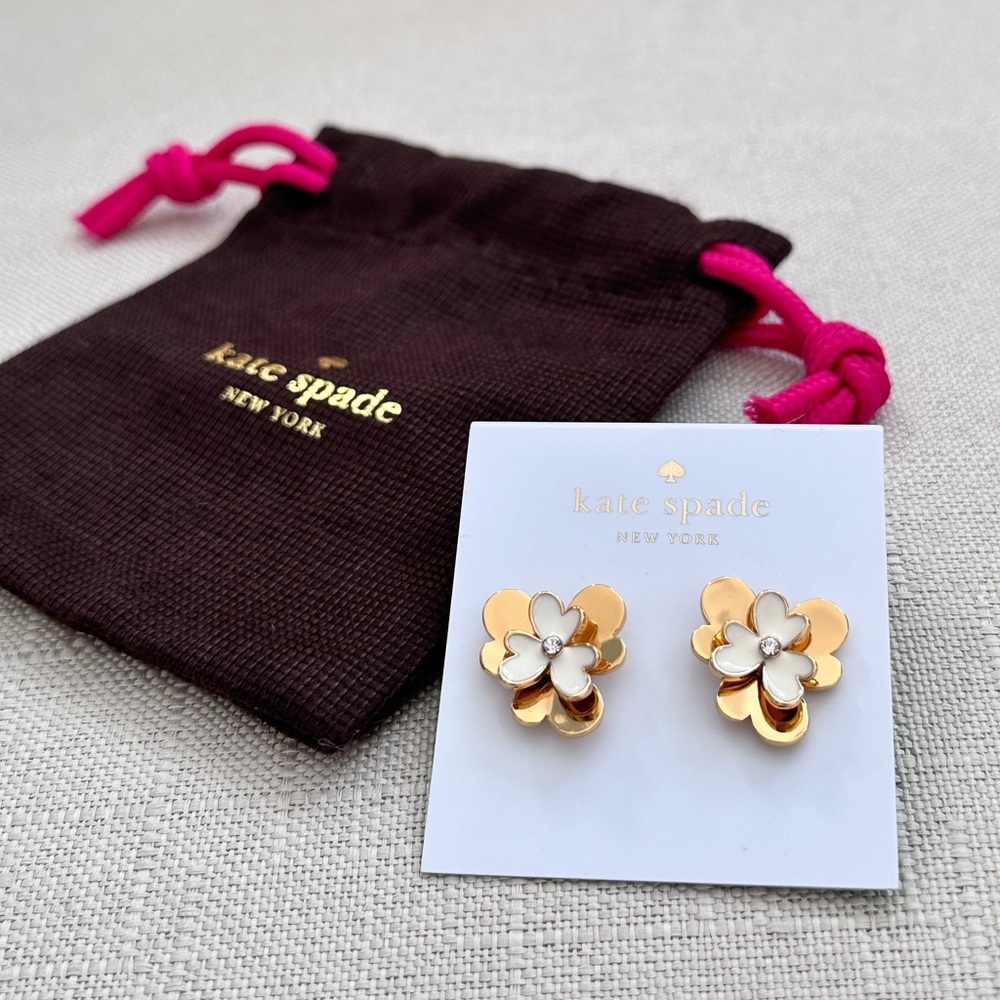 Kate Spade Pansy Blossom Earrings in white and gold